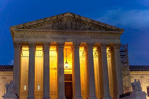 US Supreme Court Illuminated, Capitol Hill, Washington DC. Highest Court in the United States. Art Print
